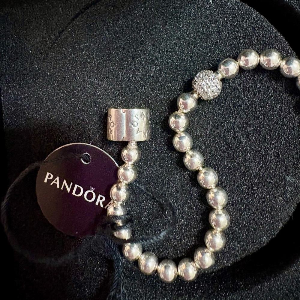 PANDORA SS925 Beaded Bracelet, Pave Accent, Size 6.7”/17cm, NWT! ID 598342CZ-17. - Picture 4 of 11
